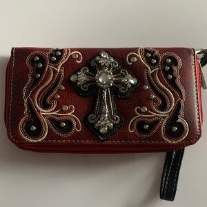 Stylish Red and Black Embellished Women's Wallet